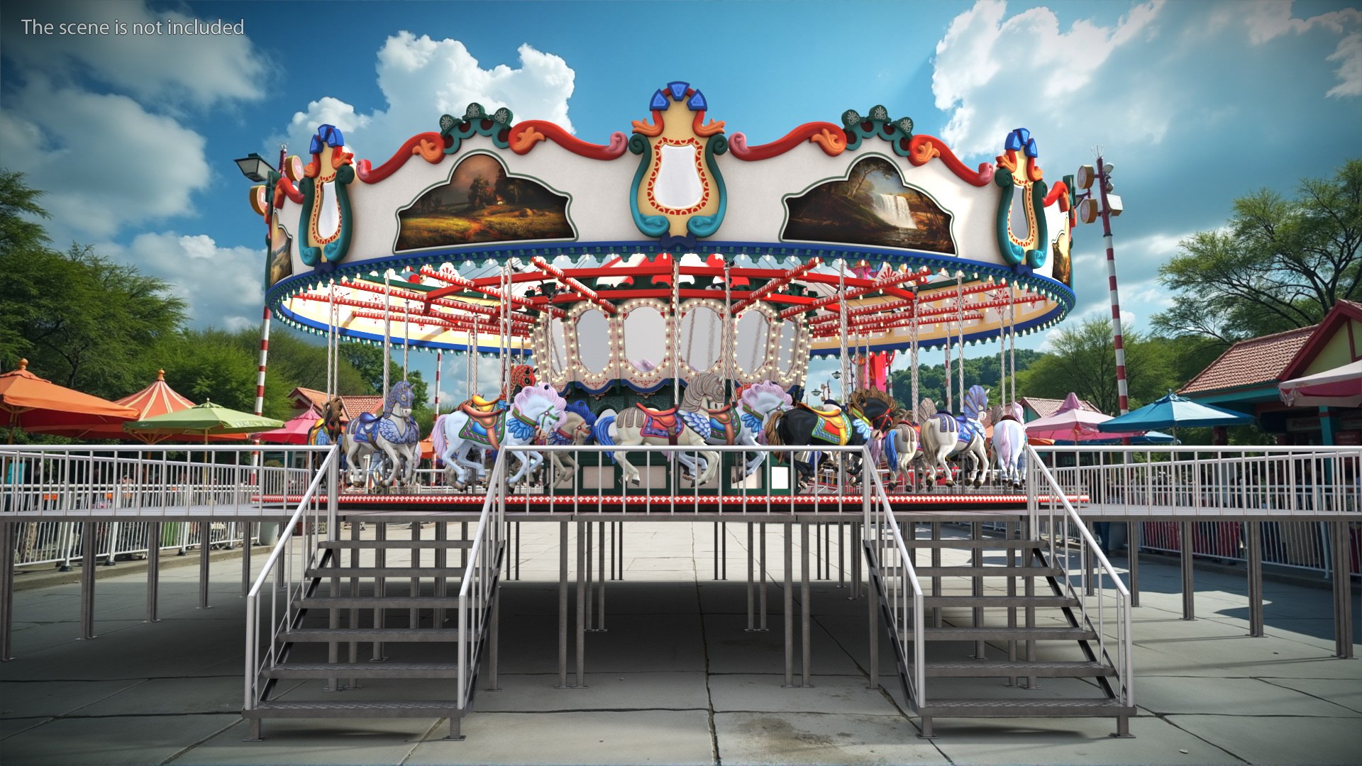 Amusement Park Carousel On Platform Model - TurboSquid 2447172