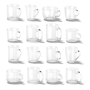 18 Glass Mug Shapes - transparent cups with different forms and sizes 3D