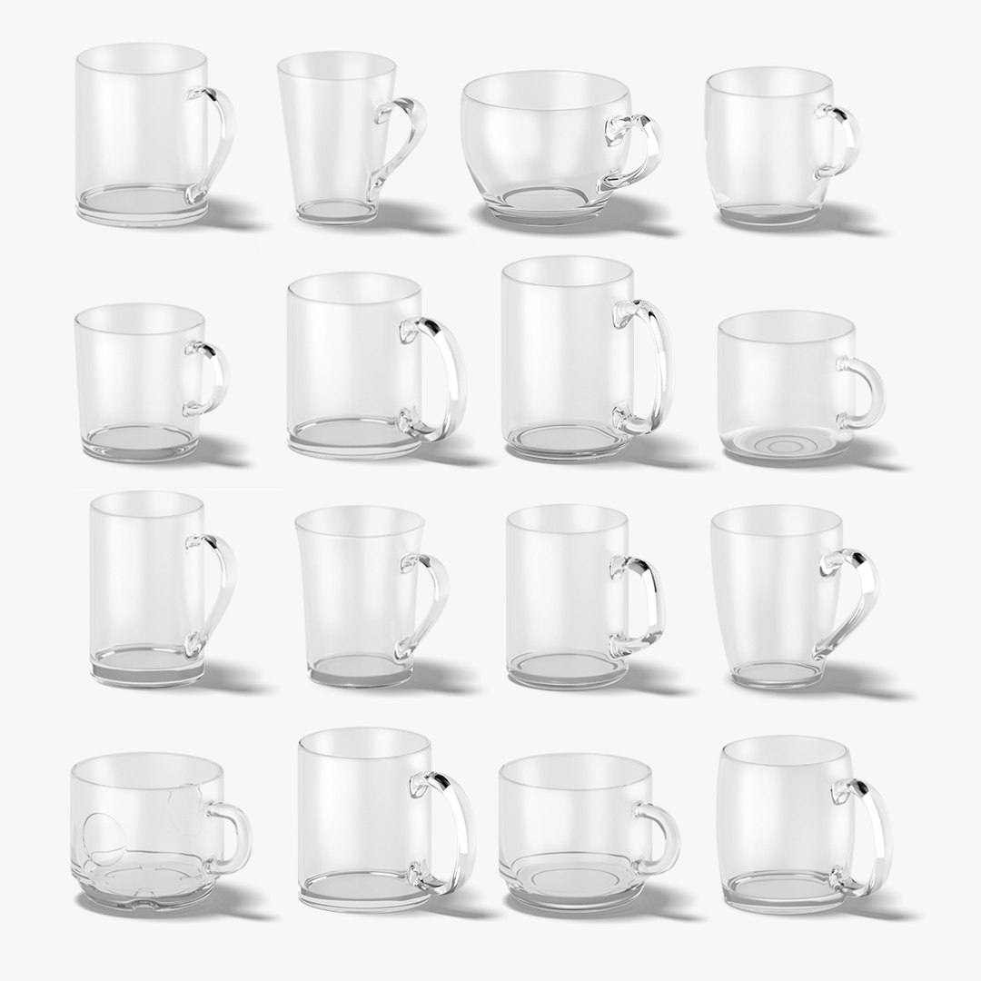 18 Glass Mug Shapes - transparent cups with different forms and sizes ...