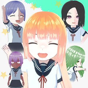 3D model Chibi Anime School Girl Characters Pack &ndash; 5 Fully Rigged Stylized Models