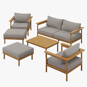 3D Teak Wood Outdoor Furniture Collection Loveseat Armchair Ottoman and Coffee Table model