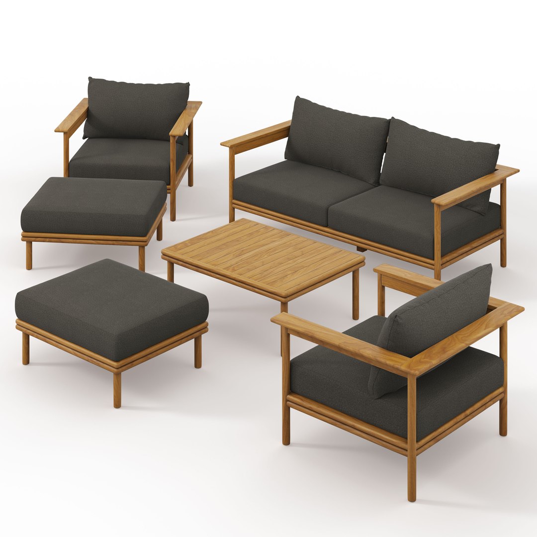 3D Teak Wood Outdoor Furniture Collection Loveseat Armchair Ottoman and Coffee Table model https://p.turbosquid.com/ts-thumb/r0/ntIp7j/9v/woodenpatiofurniturecollection18/jpg/1727965617/1920x1080/fit_q87/08ced5016d626ea52c6050742cce7cfbfc914c8f/woodenpatiofurniturecollection18.jpg