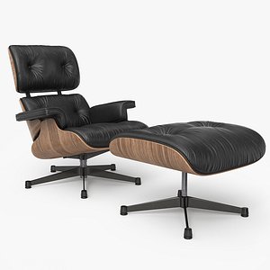 3D Eames Lounge Chair Oak Black With Ottoman
