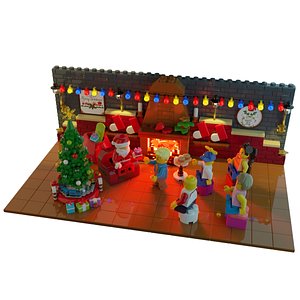 Lego Santa with gifts kids christmas tree and new year interioir model