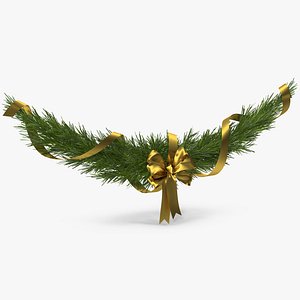 3D Christmas Garland v 5 with Gold Bow and Ribbon