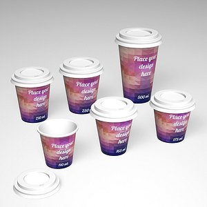 Paper cups set, 110 ml, 165 ml, 175 ml, 210 ml, 250 ml, 500 ml.