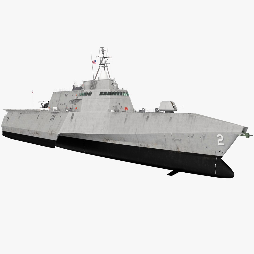 USS Independence LCS 2 with Combat Helicopter Rigged 3D model preview