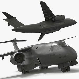 Tactical Transport Aircraft Jet Black with Interior Rigged for Cinema 4D 3D