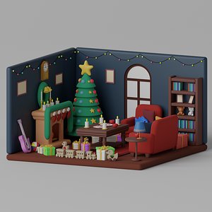 3D Cartoon Christmas Living Room