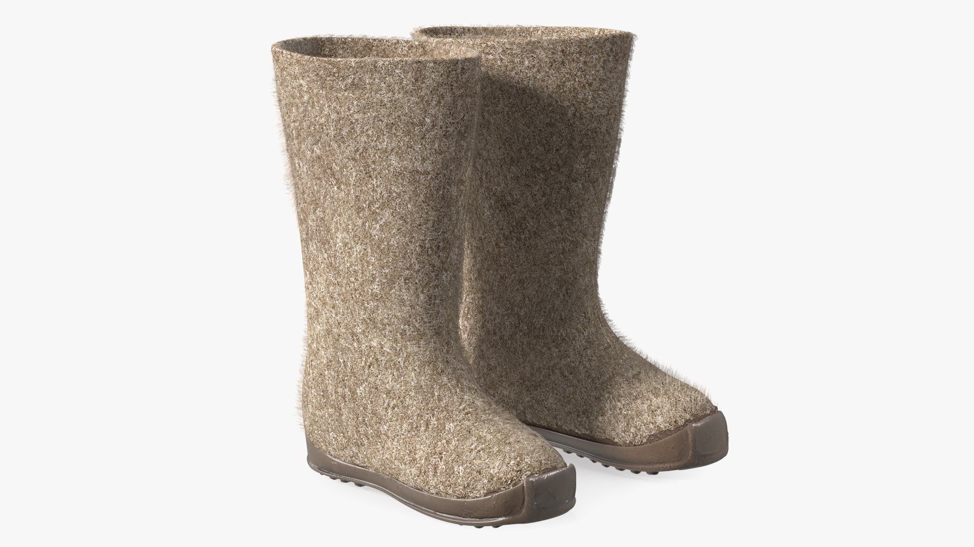 Warm Rustic Felt Boots With Rubber Soles Fur 3D model preview