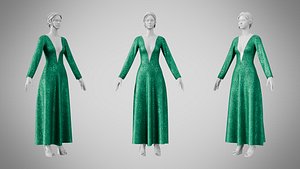 3D Dress 35 Emerald Velvet Green With Design