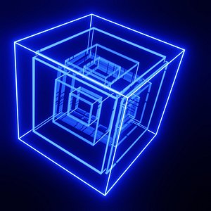 3d model of neon cube with rotating animation