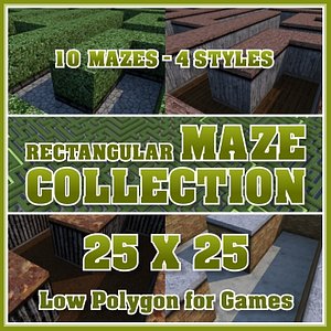 25x25 Low Polygon Rectangular Maze Collection