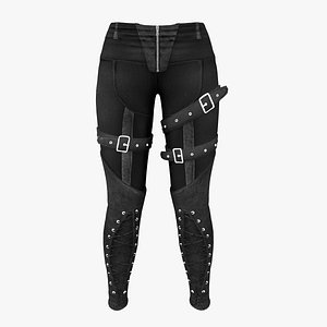 Steampunk Long Trousers with Buckles Gothic Rock Zip Up Biker Pants model