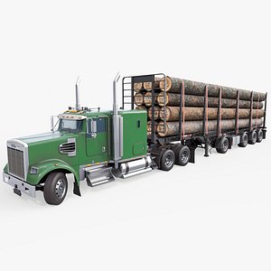 Truck 07 Log Trailer Green Version All PBR Unity UE Textures 3D model