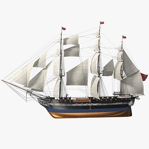 Three Masted Heavy Frigate Raised Sails