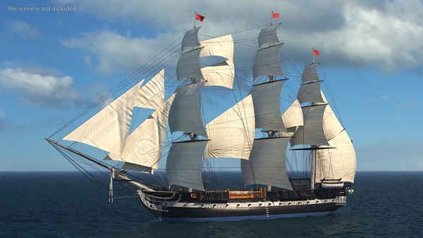 3D Three Masted Heavy Frigate Raised Sails model - TurboSquid 1846561