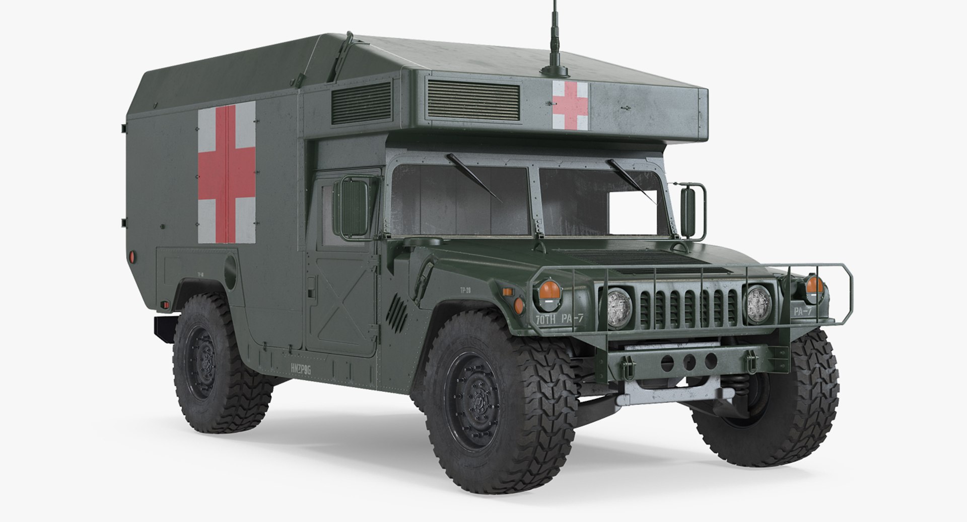 Maxi Ambulance Military Car HMMWV m997 Green 3D model preview