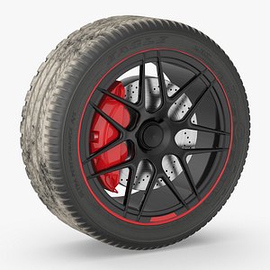 Dirty Racing Wheel with Red Caliper 3D