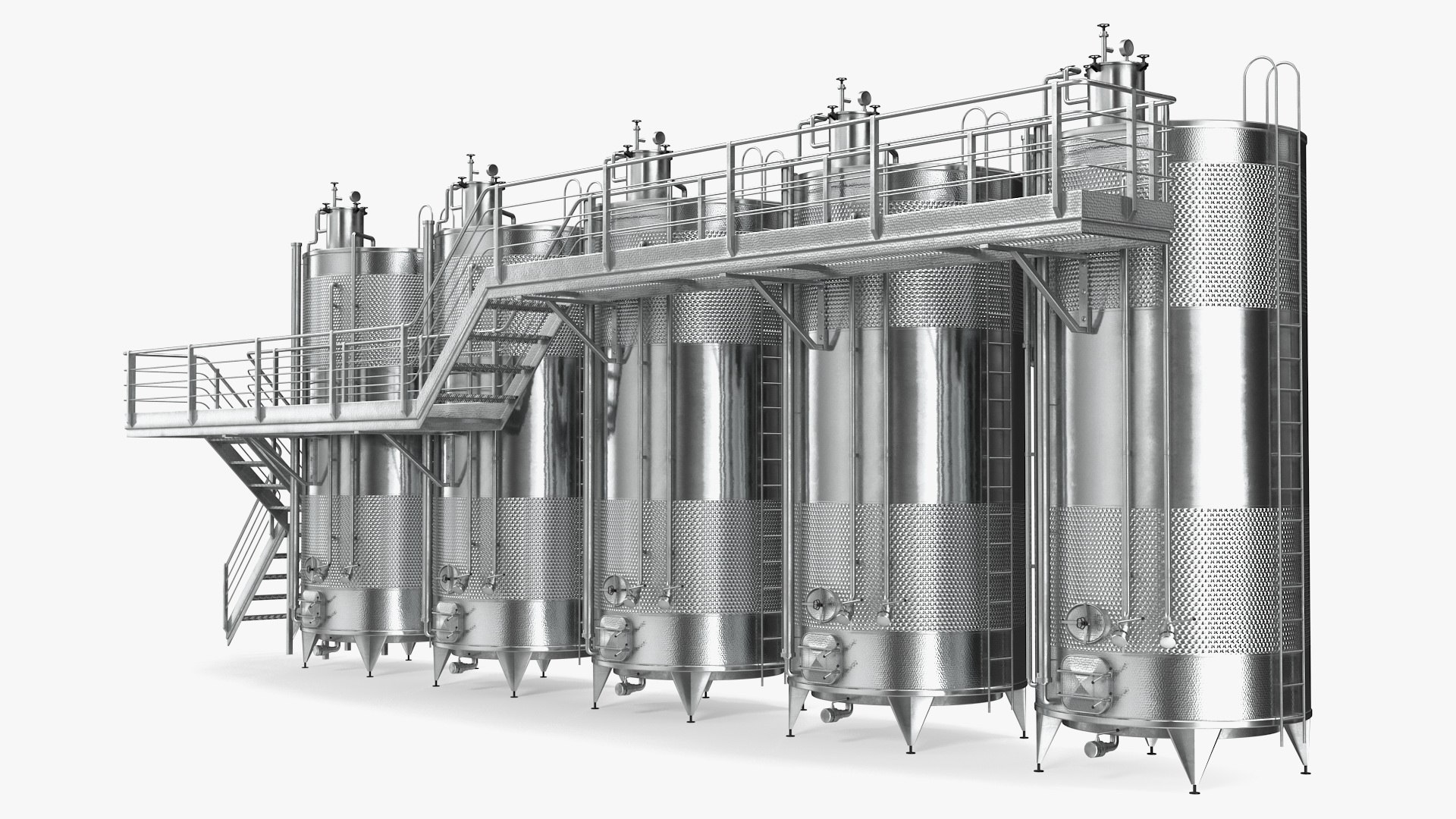 Stainless Steel Wine Tanks Set with Stairs 3D model preview