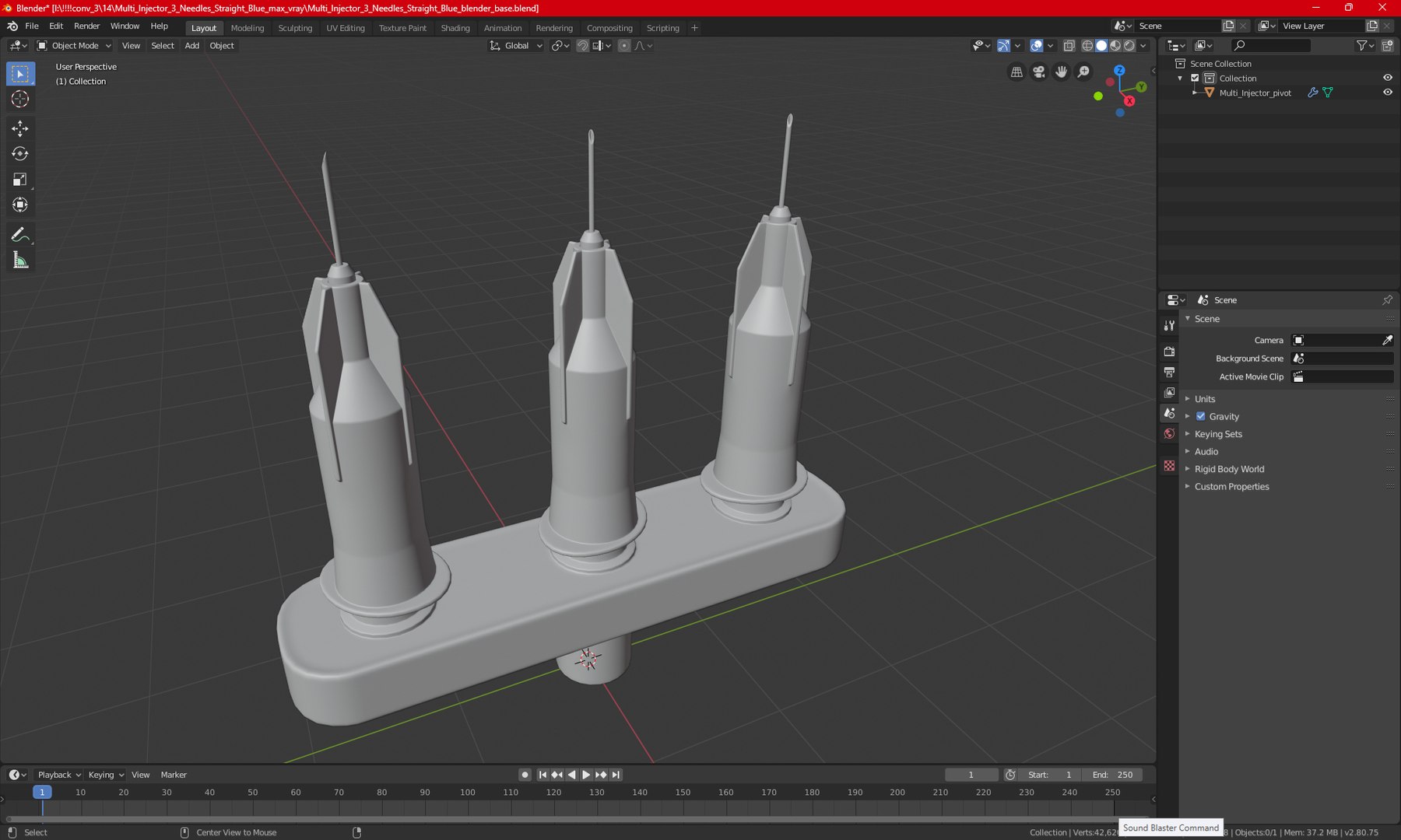 3D Multi Injector 3 Needles Straight Blue Model - TurboSquid 2247294
