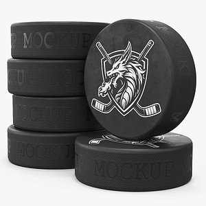 Mockup Ice Hockey Pucks with Generic Logo Black