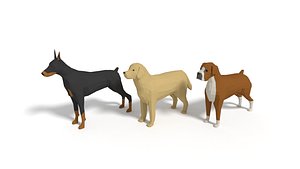Low Poly Cartoon Dog Pack