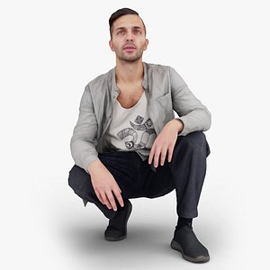 Squatting Observer Casual Male Figure