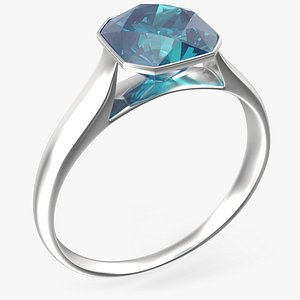 Asscher Cut Aquamarine On Silver Wedding Ring V01