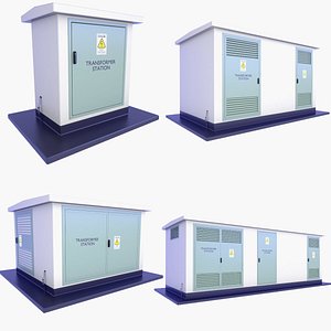 4 Power Transformer Substation Buildings SET v10 3D model