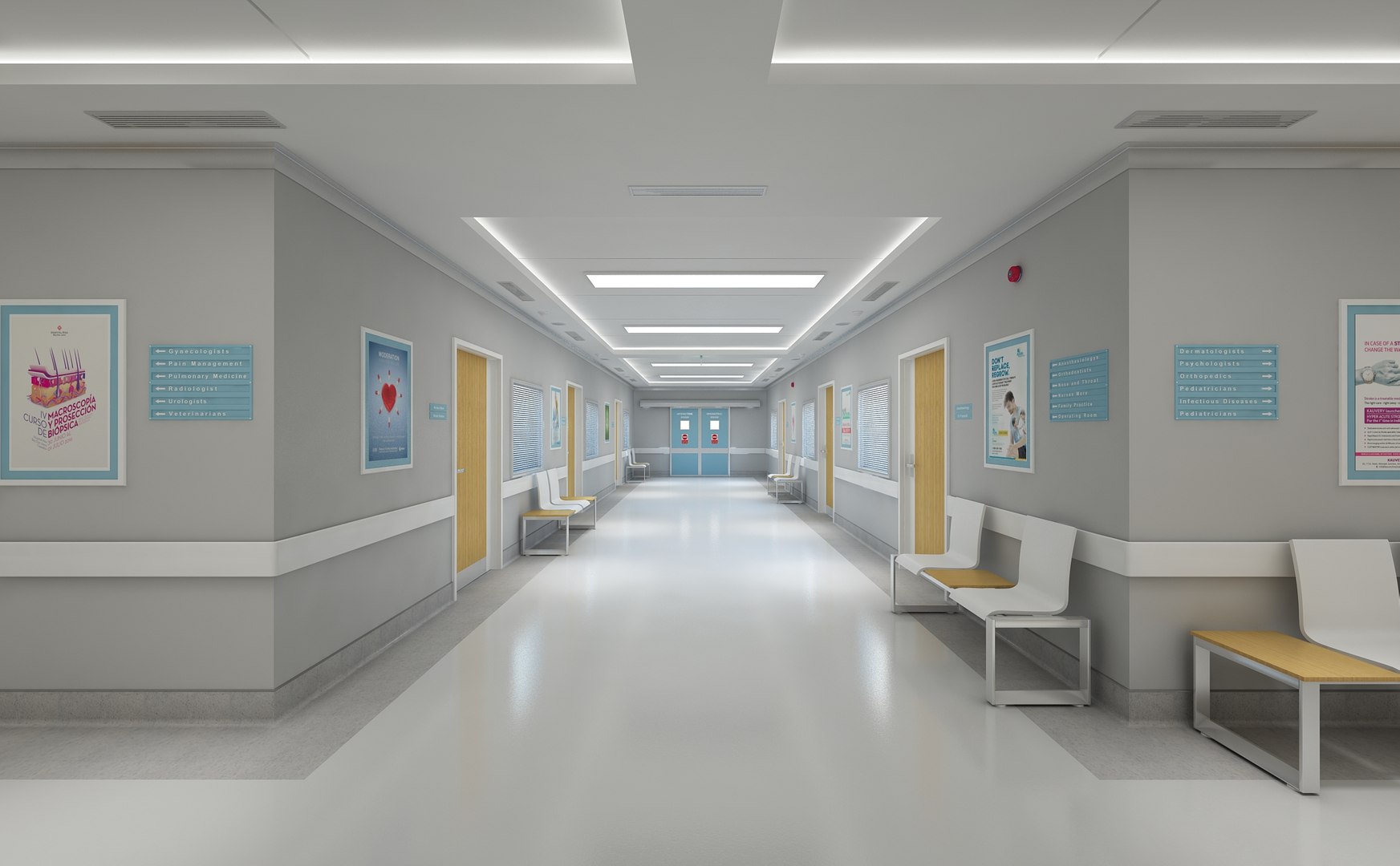 Photorealistic Hospital Hallway Corridor 3D Model - TurboSquid 1793195