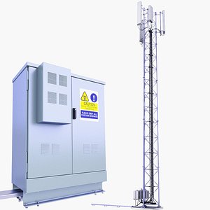 Large Mobile Phone Mast Station 57 and Base Station Box SET 3D model