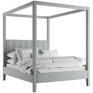 Serena and Lily Franklin Four Poster Bed - Raffia Coastal Blue