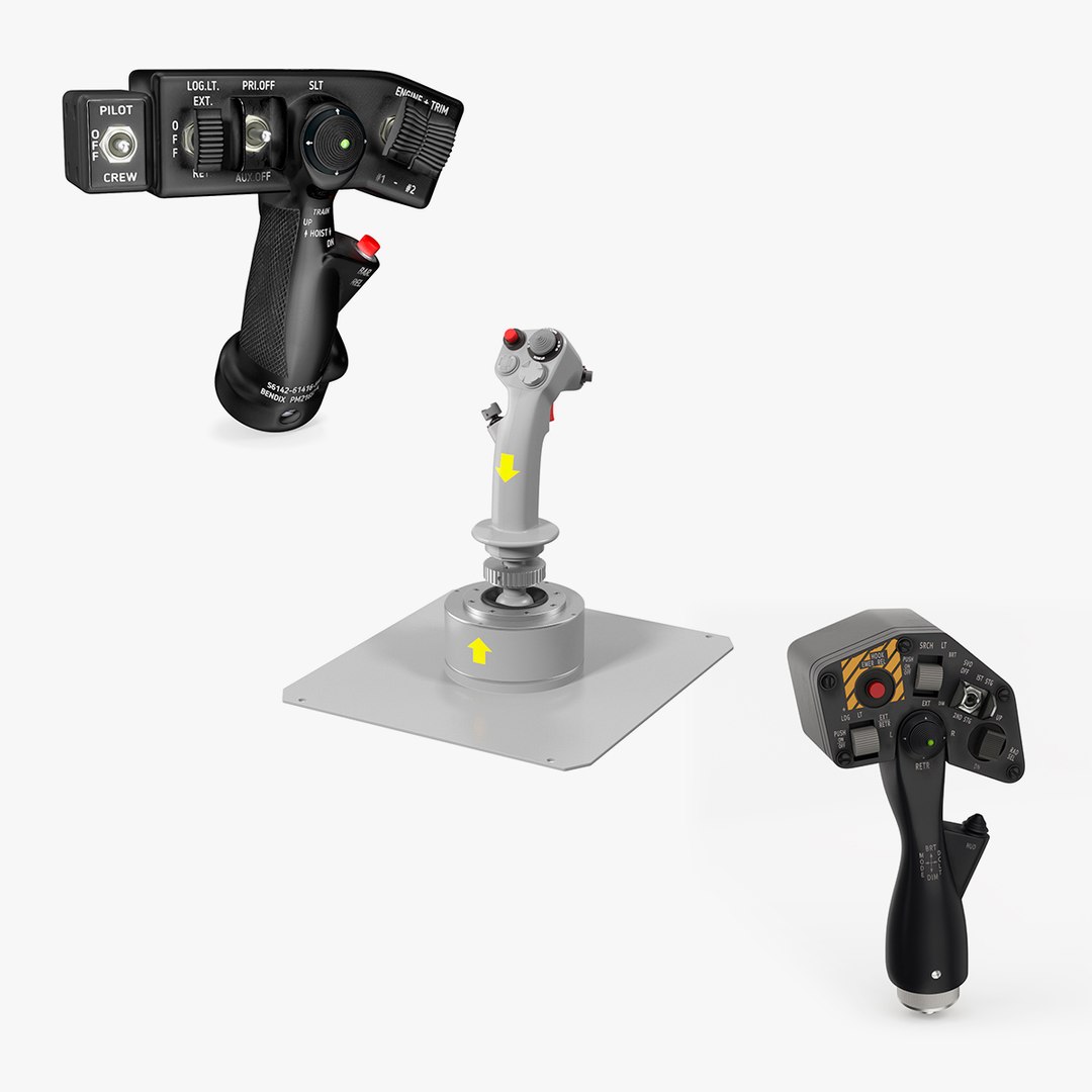 Helicopter Flight Control Sticks Collection 3D model preview