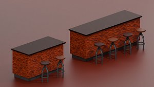 Industril Counter and Chair Stool Set model