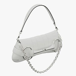 GUCCI Horsebit Chain Medium Shoulder Bag White 3D