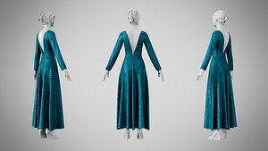 3D Dress 35 Teal Velvet With Design