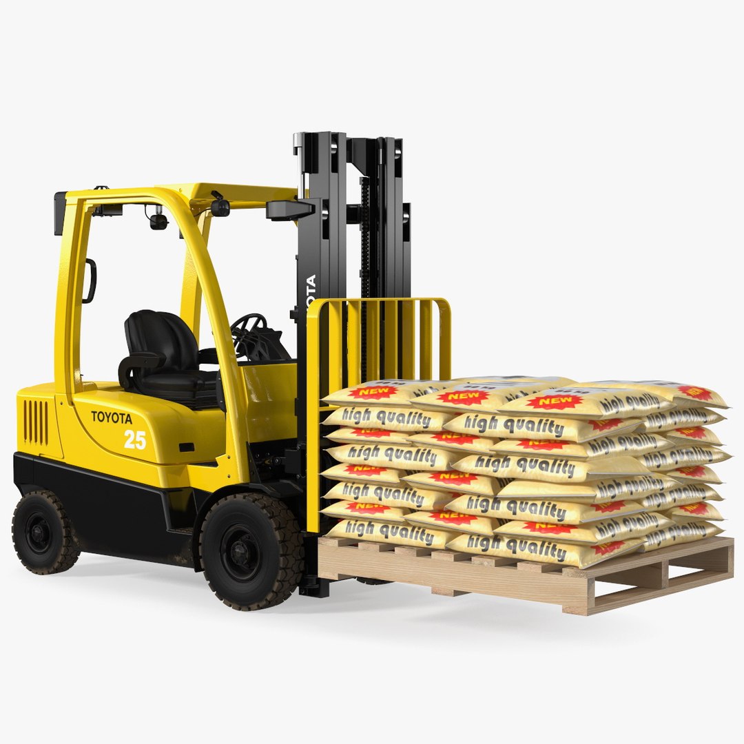 Forklift Toyota with Pallet of Cement Bags 3D model preview