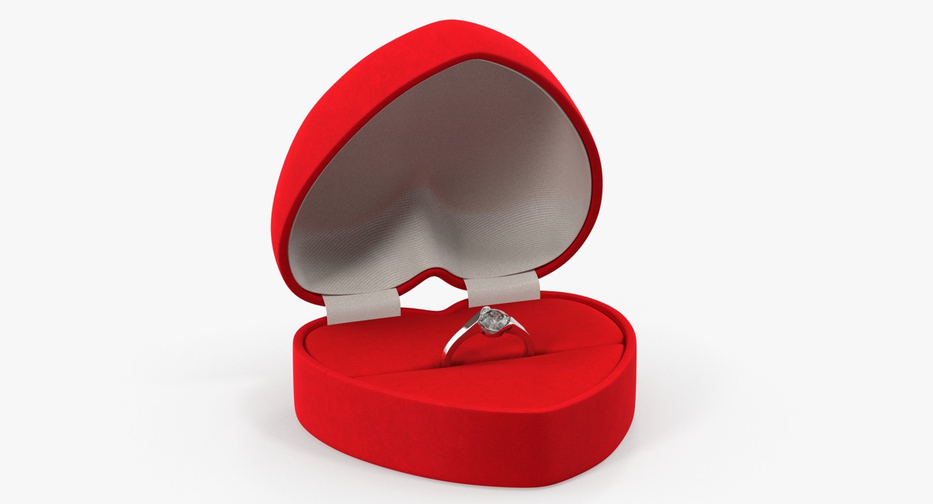 Red Heart Shaped Velvet Ring Gift Box 3D Model 3D model preview
