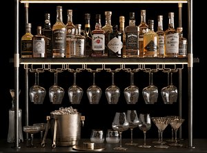 Bar Set 2 Liquor Bottles 3D model