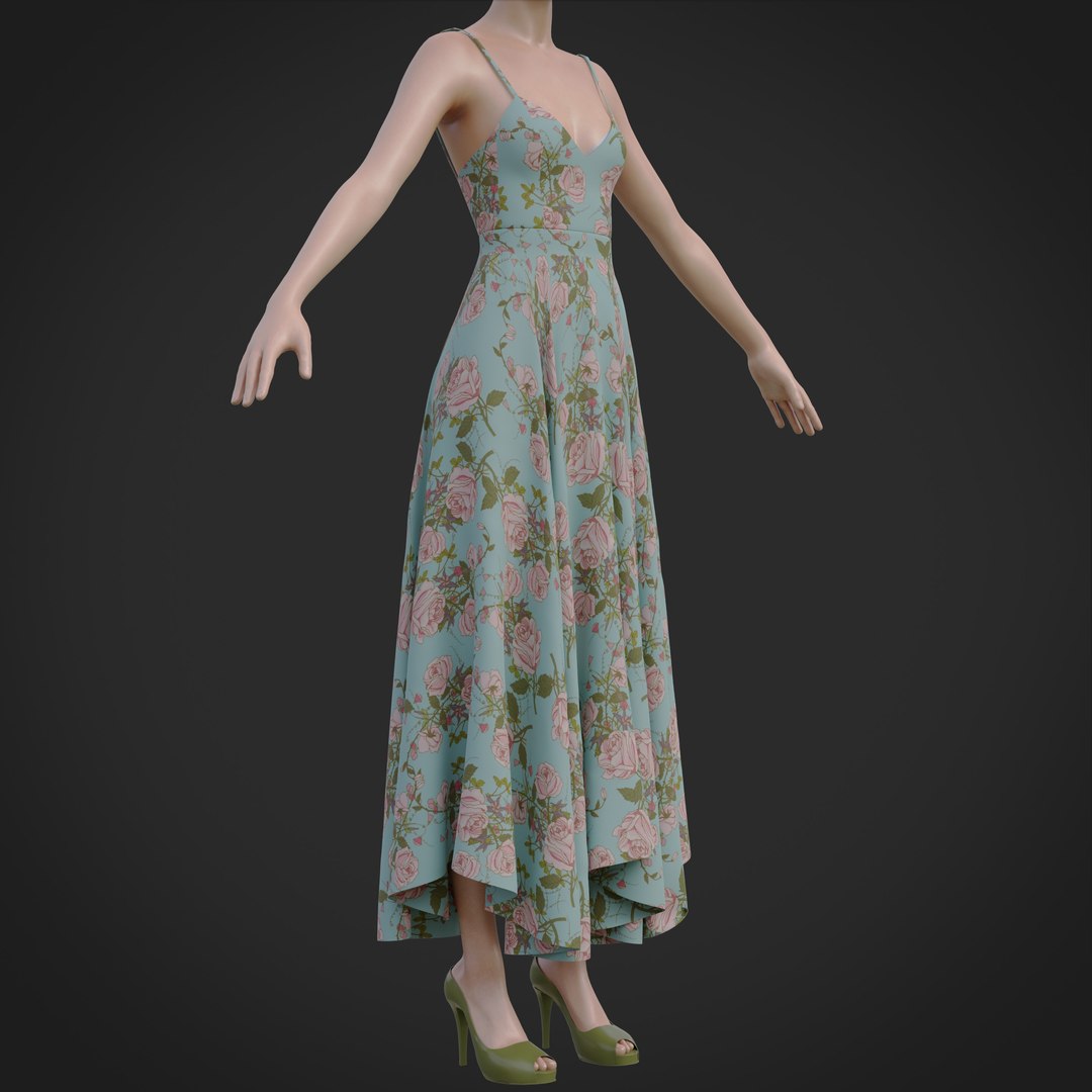 Flowy Floral Summer Maxi Dress 3D Model - TurboSquid 1762735