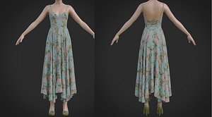 Flowy Floral Summer Maxi Dress 3D model