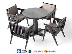 Modern Dark Wood Outdoor Dining Table and Chair Set