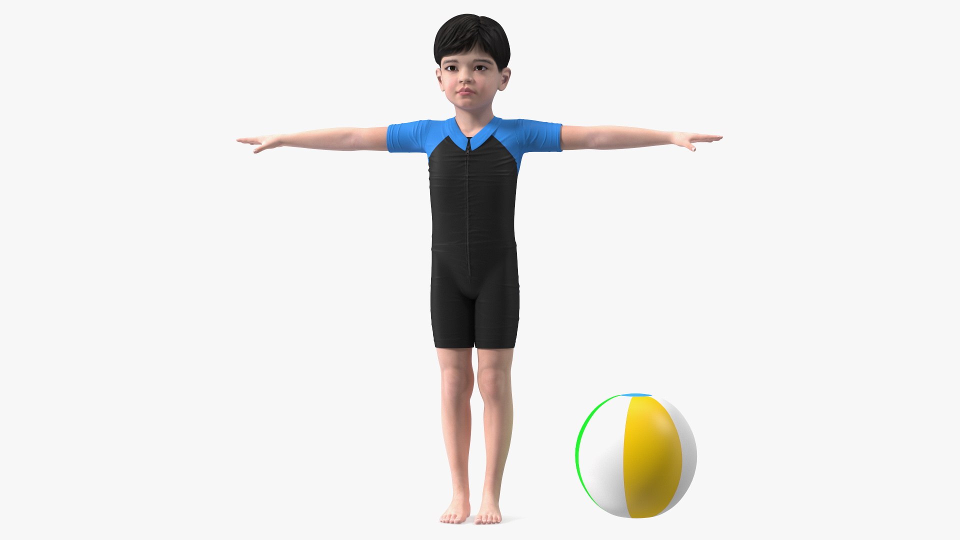 Asian Child Boy Swimwear Rigged 3D model preview