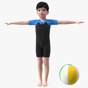 3D Asian Child Boy Swimwear Rigged model