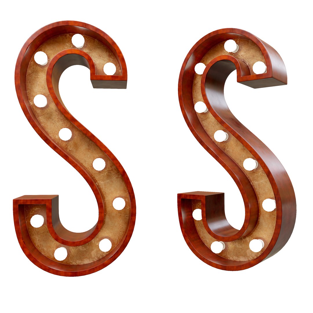 3D Marquee Letter S Light Bulb Wooden Glow Sign Model - TurboSquid 1974629