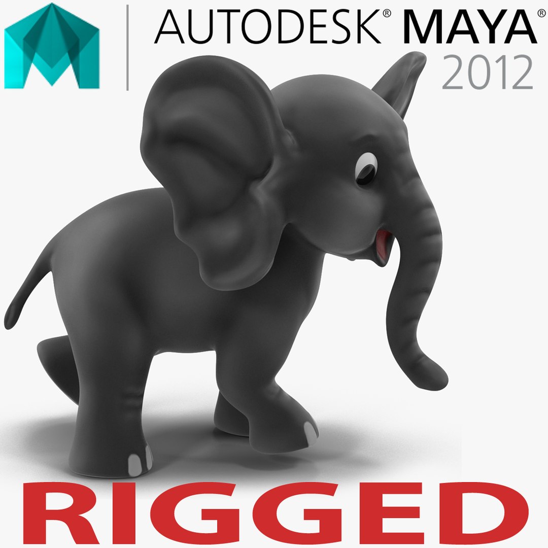 Cartoon Elephant Rigged for Maya 3D model preview