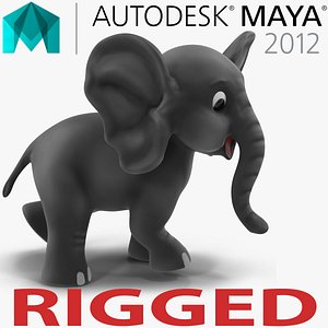 Cartoon Elephant Rigged for Maya