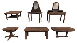 Set of 6 old tables 3D