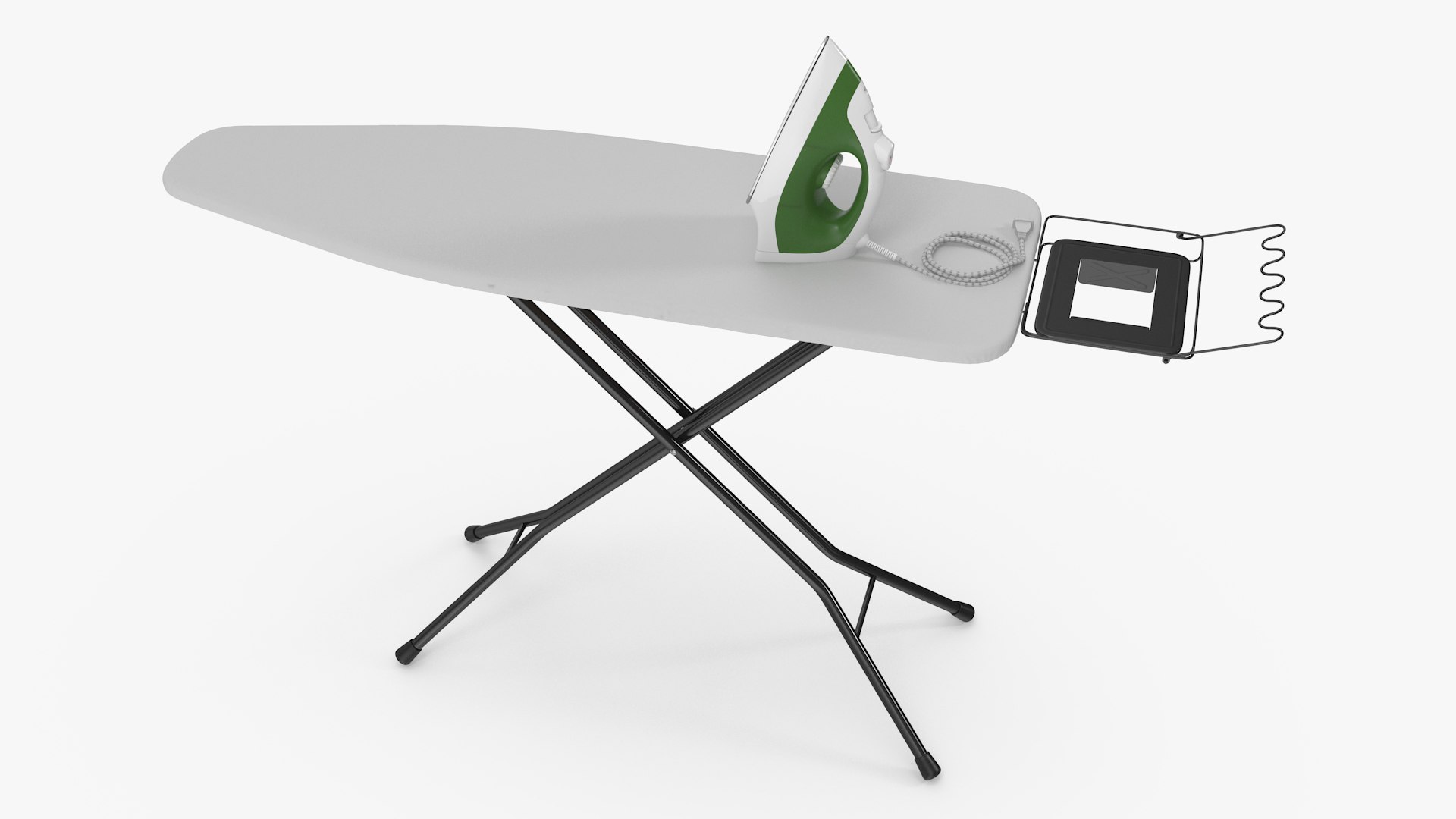 Electric Iron Green on Ironing Table 3D model preview